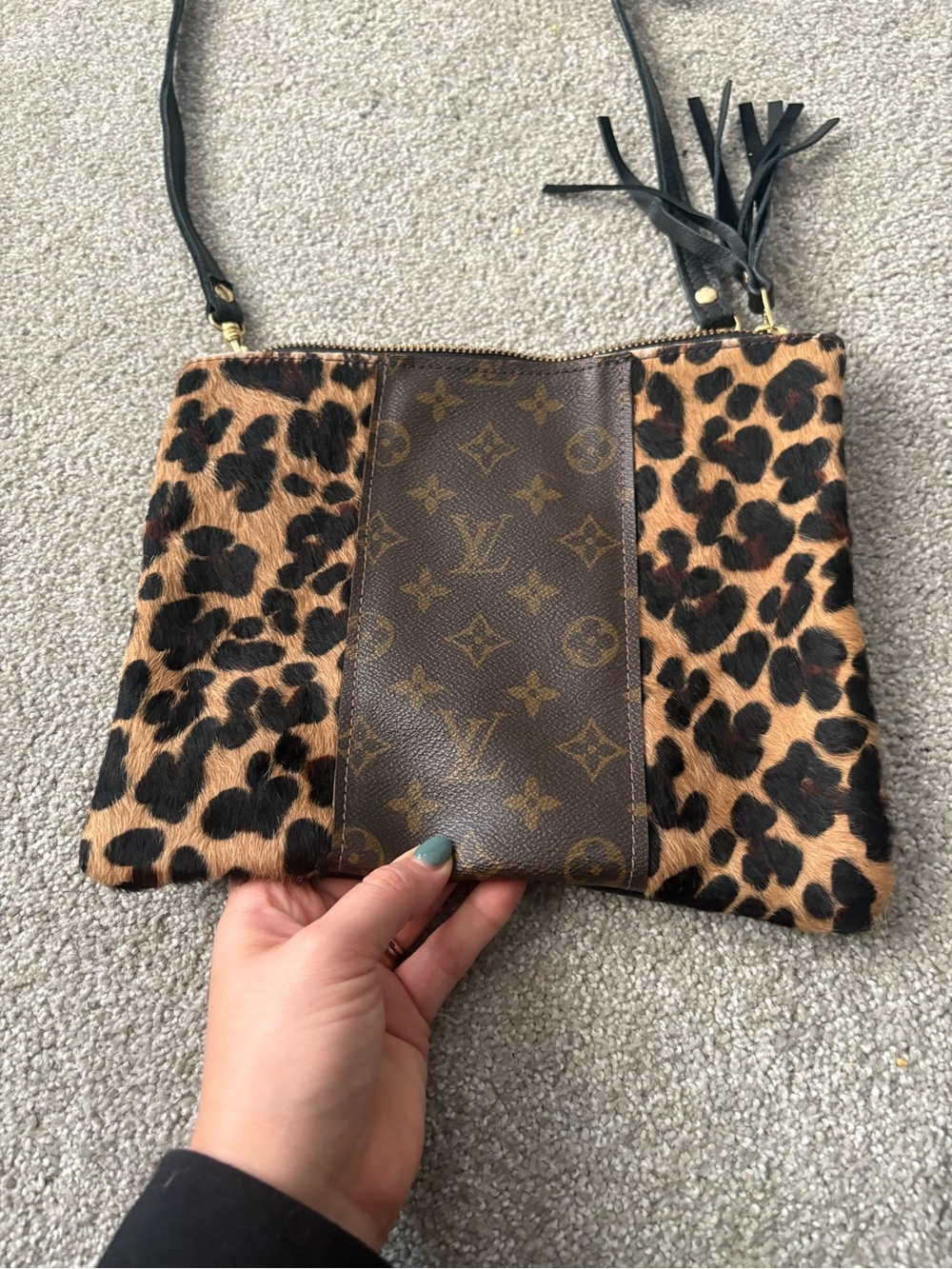 Brown Leopard Print Crossbody
Bag with Black Strap